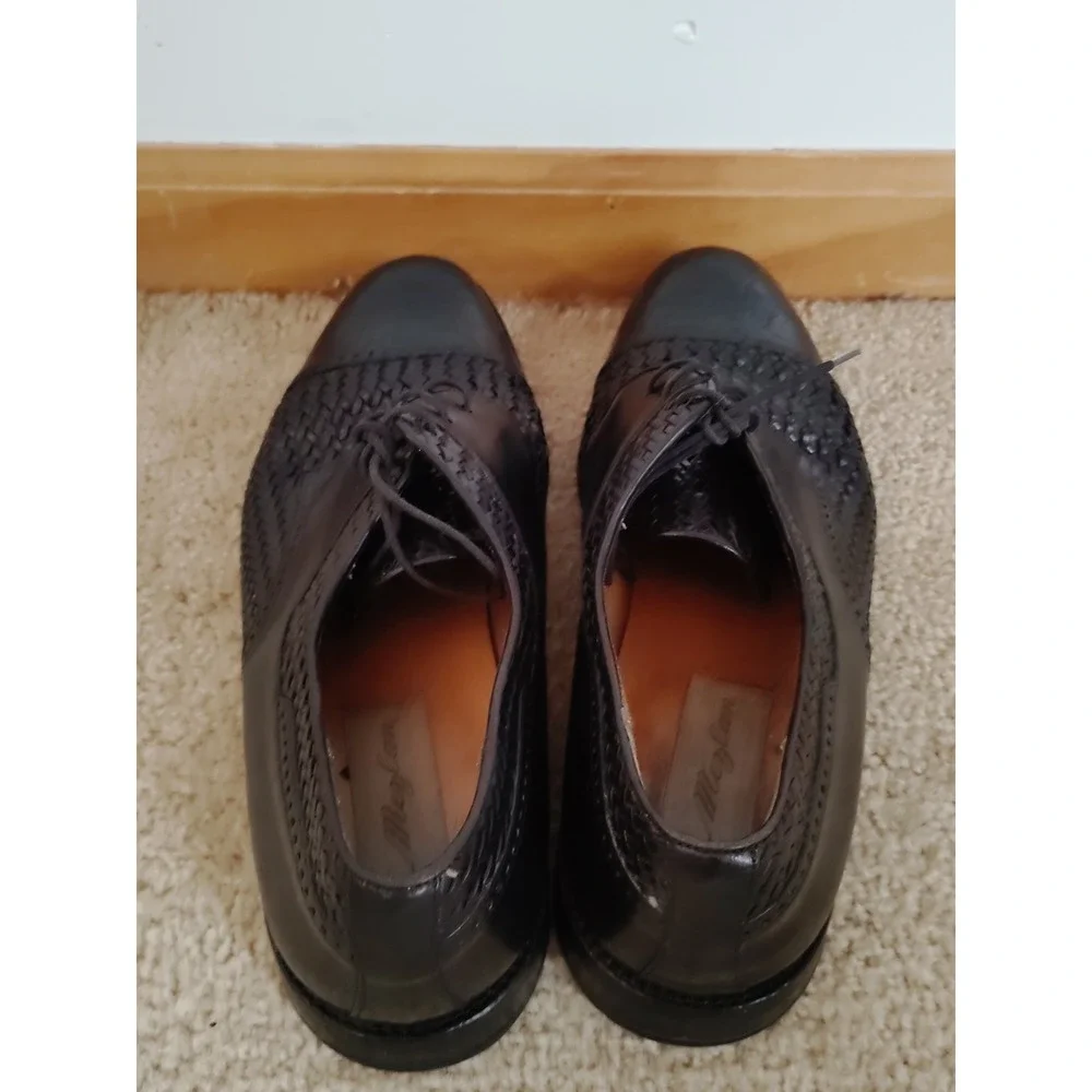 Mezlan Salinas Black Woven Crocodile Exotic Leather Cap Toe Dress Shoes Men 10 M